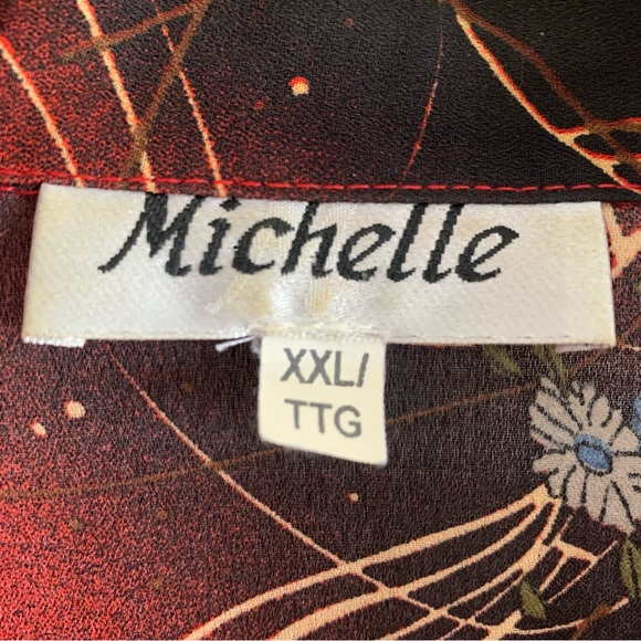 Vintage Red Patterned Button Front Blouse - Picture 9 of 10